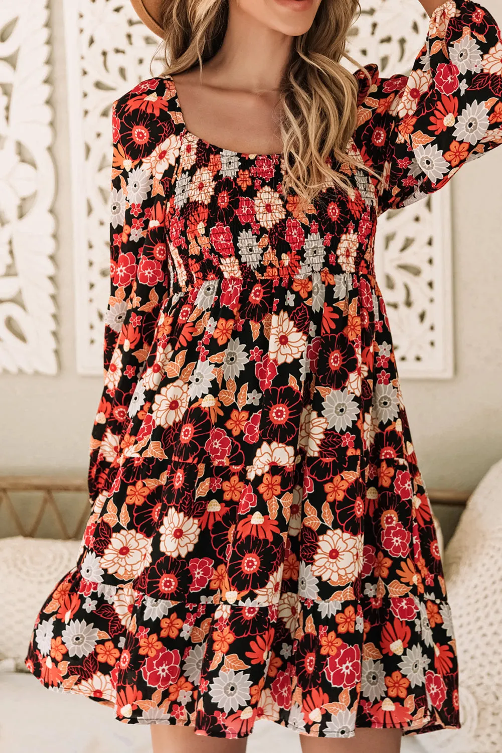 Smocked High Waist Floral Dresses