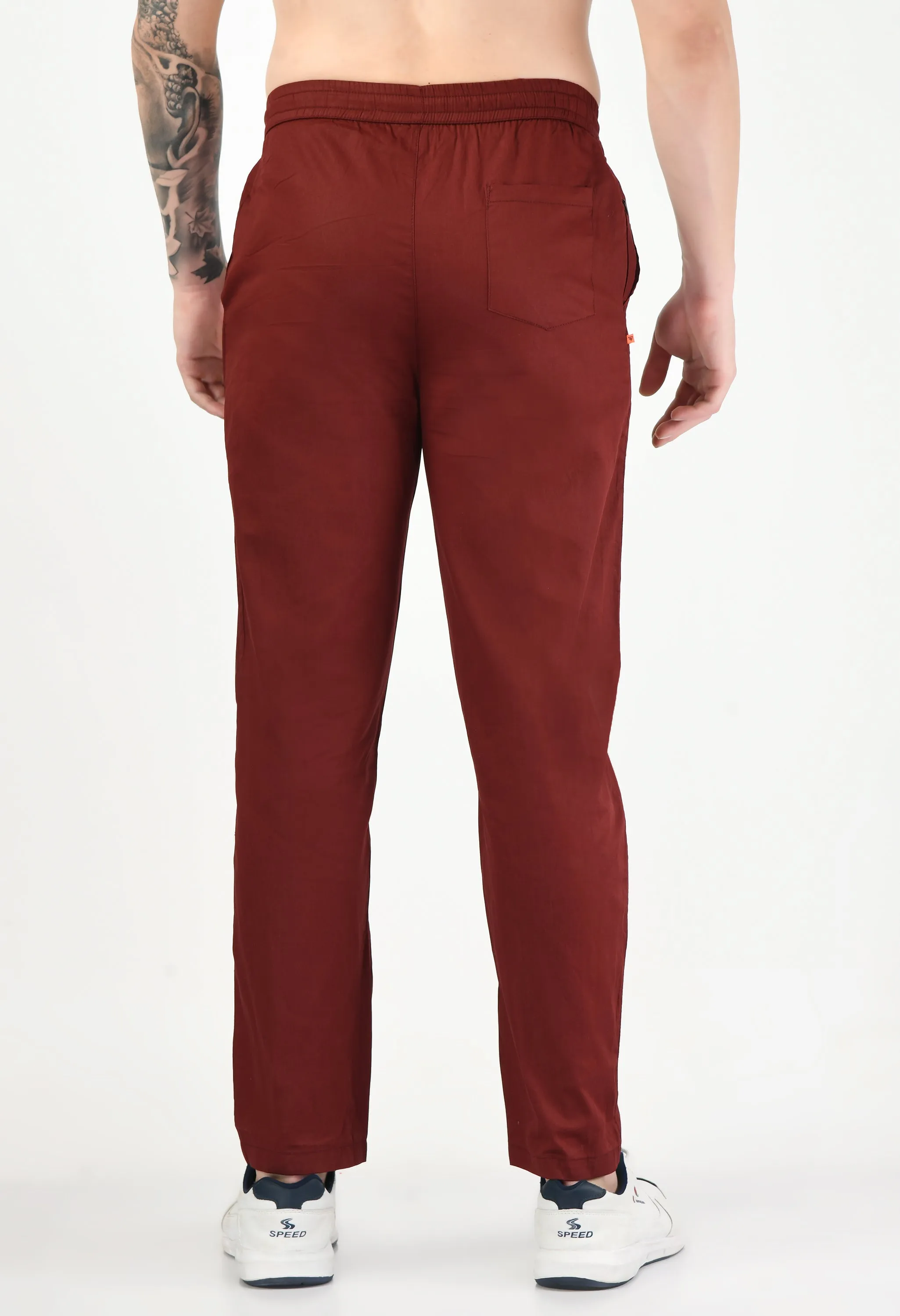 Solid Cotton Twill Relaxed Fit Men's Trouser - Marron