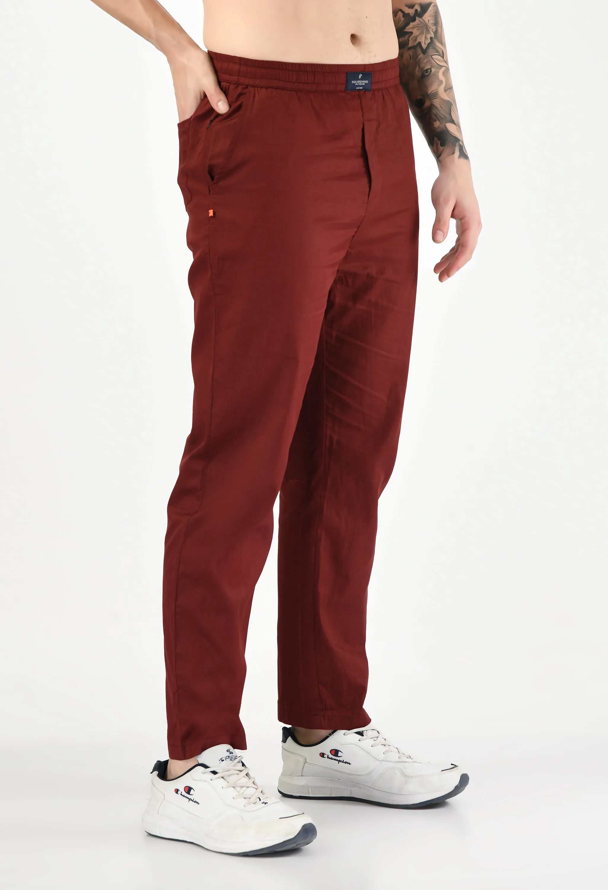 Solid Cotton Twill Relaxed Fit Men's Trouser - Marron