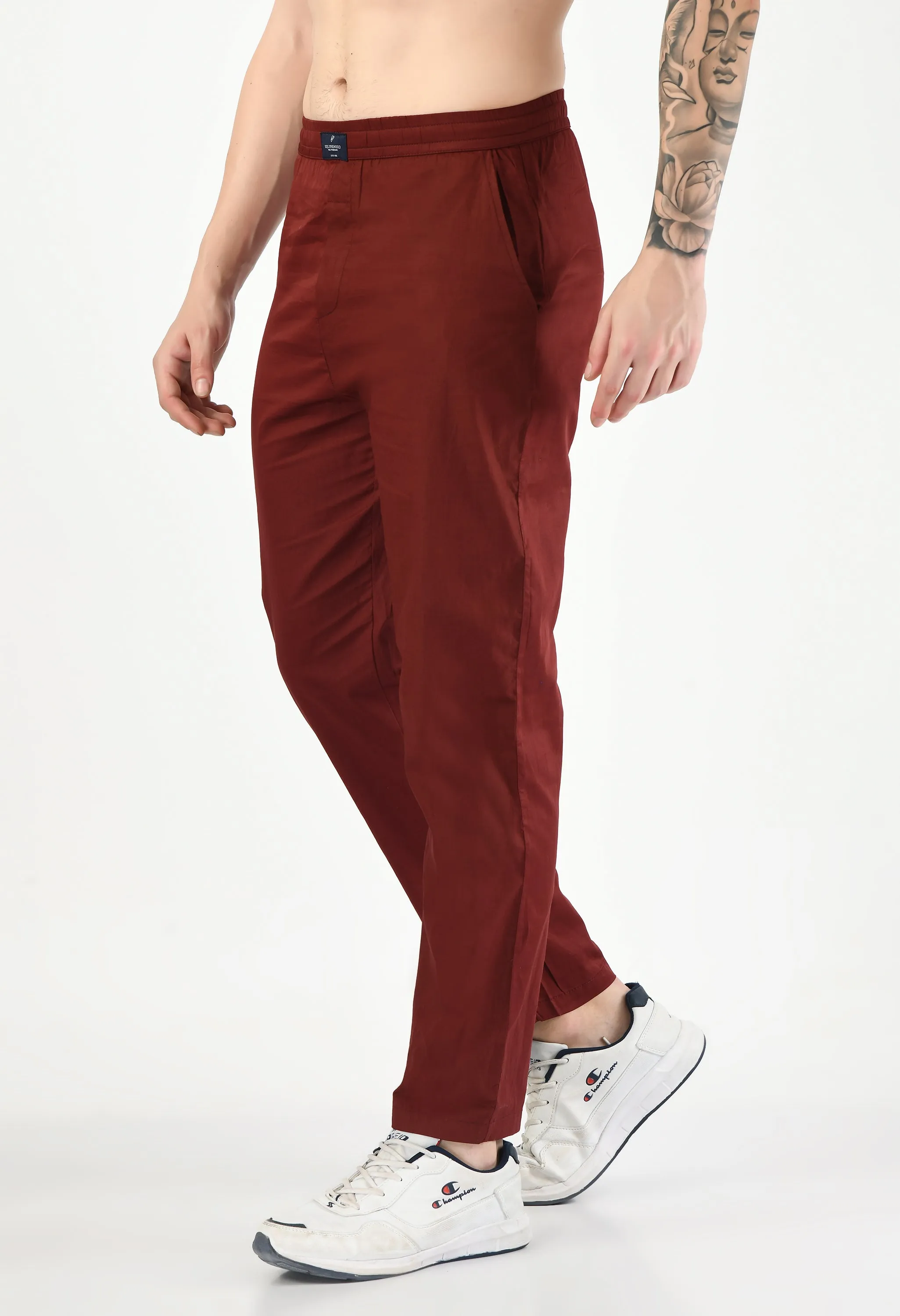 Solid Cotton Twill Relaxed Fit Men's Trouser - Marron