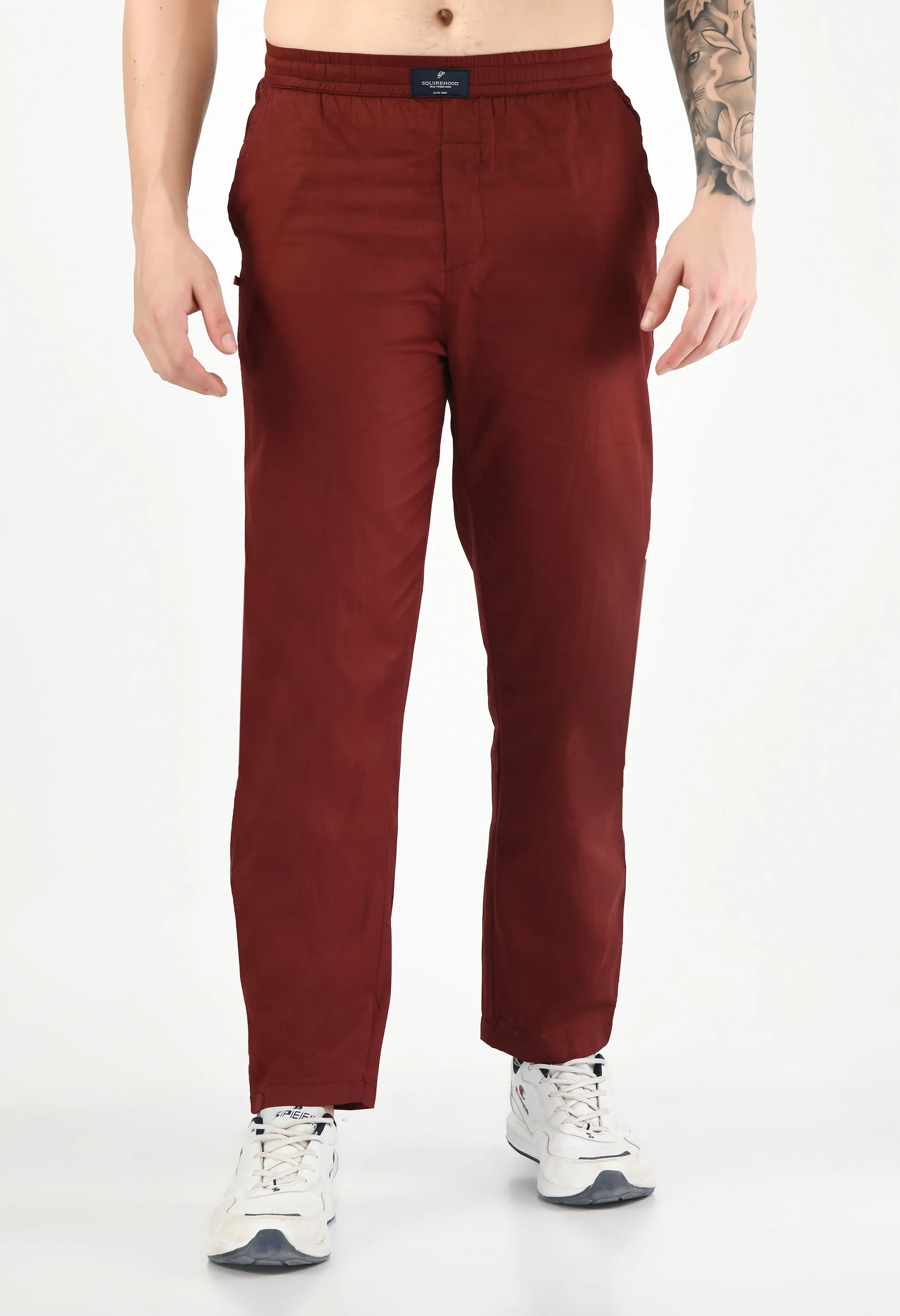 Solid Cotton Twill Relaxed Fit Men's Trouser - Marron