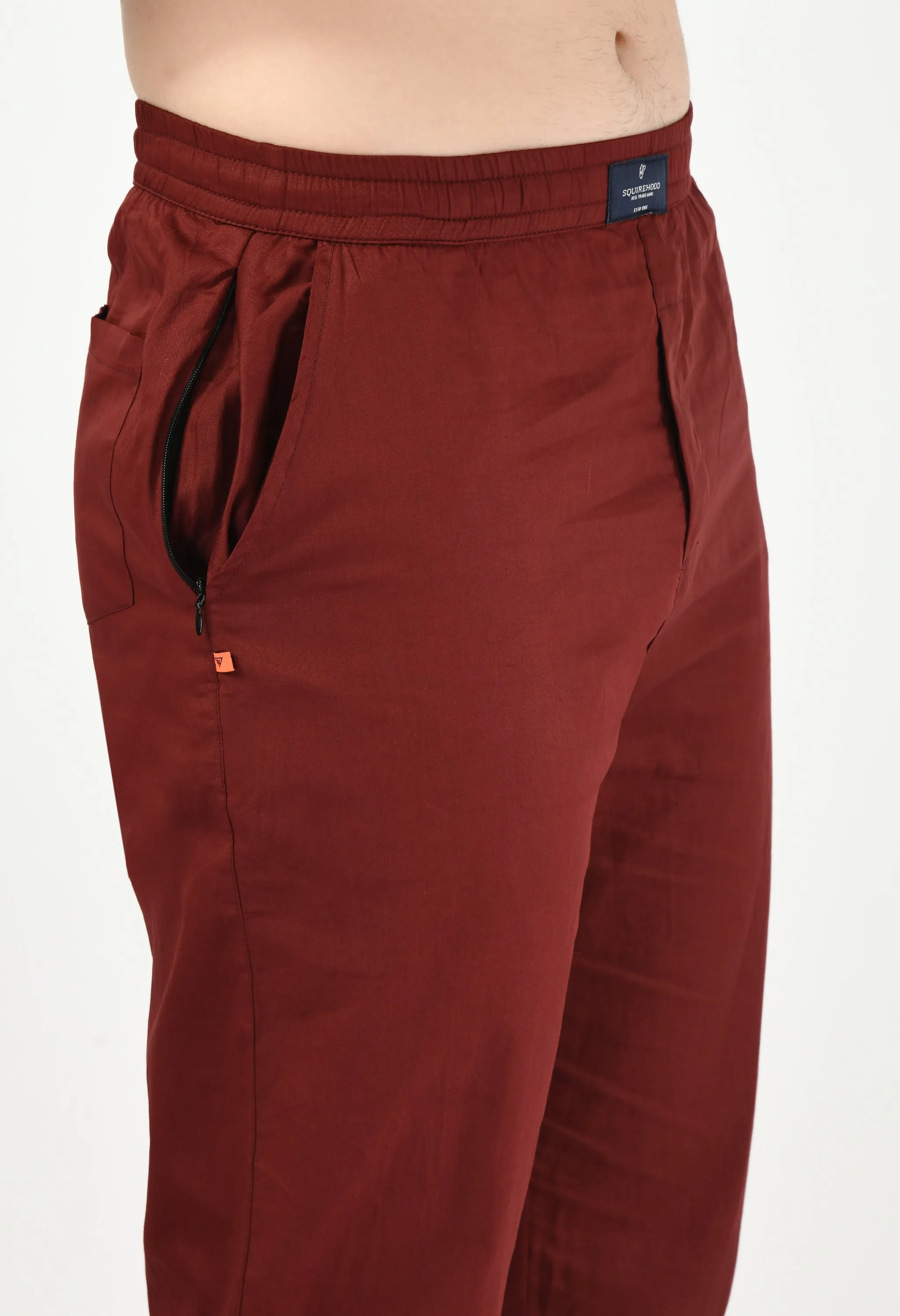 Solid Cotton Twill Relaxed Fit Men's Trouser - Marron