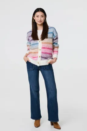 Stripe Print Relaxed V-Neck Cardigan