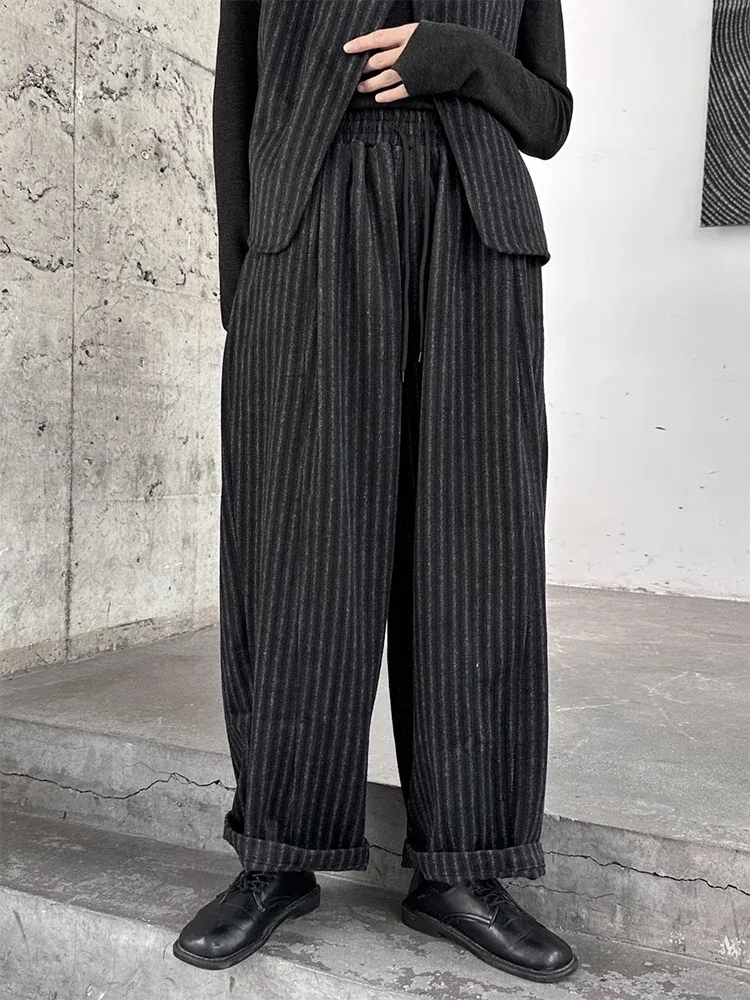 Striped Pattern Long Relaxed Fit Trousers