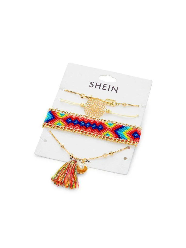 Tassel Charm Woven Design Bracelet Set