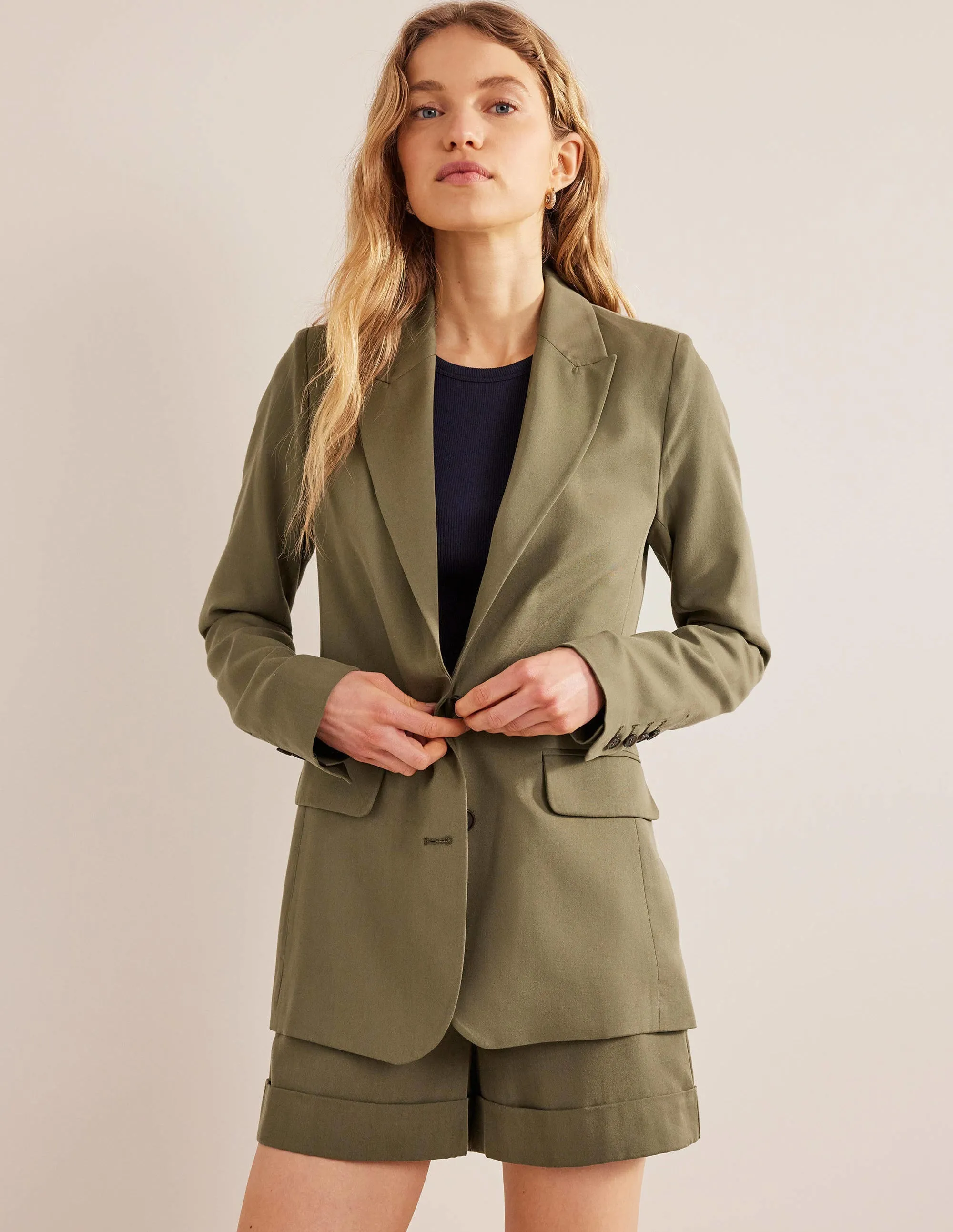 Tencel Relaxed Blazer-Washed Khaki