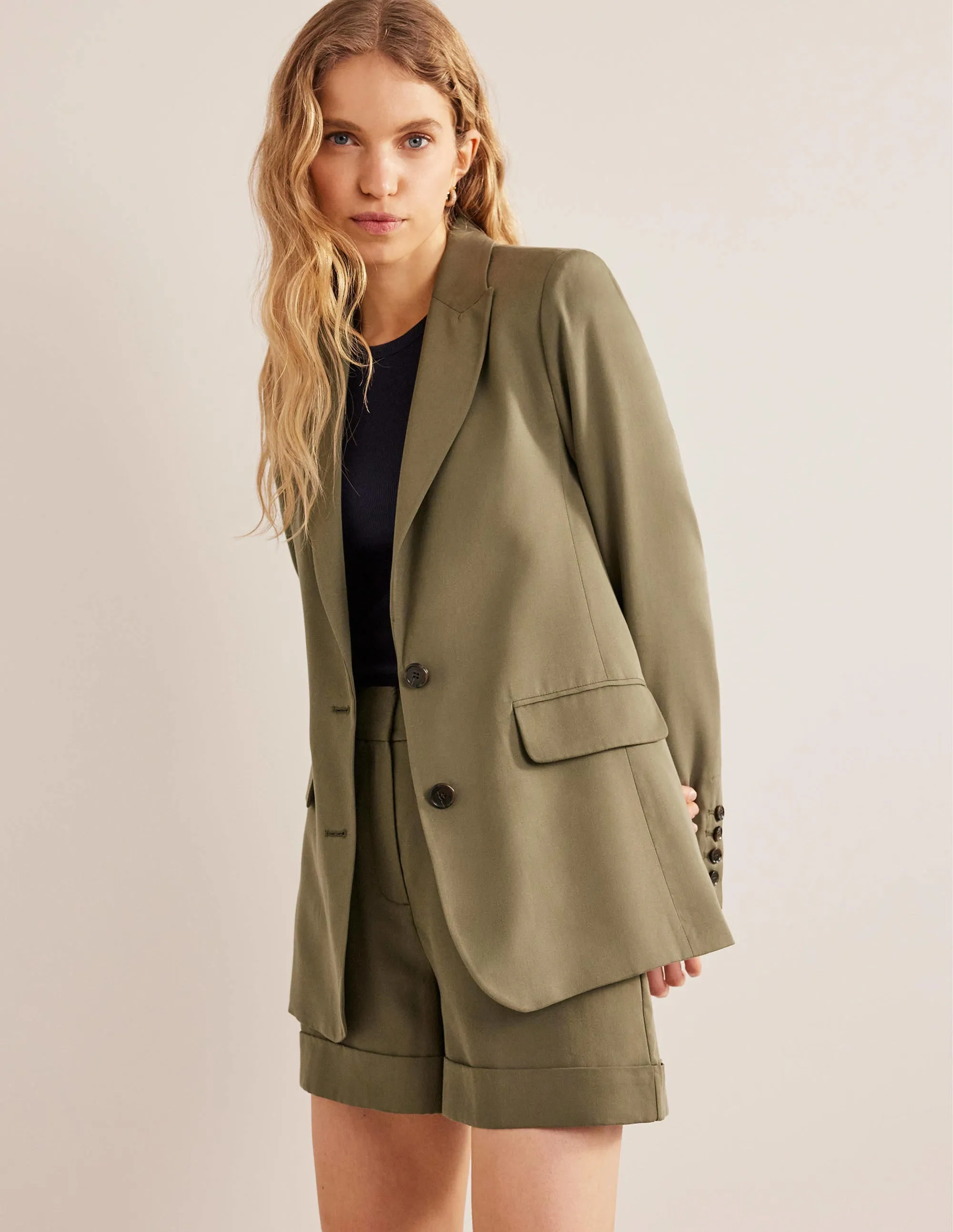 Tencel Relaxed Blazer-Washed Khaki