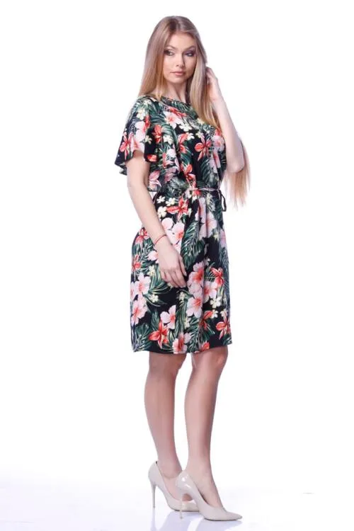 Tie Waist Floral Print Mini Dress