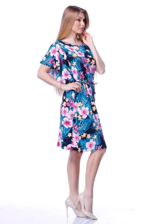 Tie Waist Floral Print Mini Dress