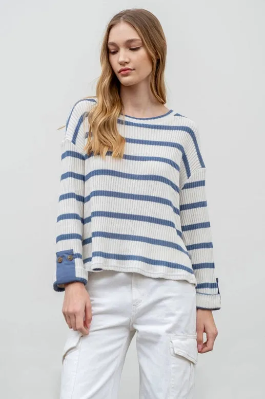 Whitney Striped Folded Sleeve Sweater