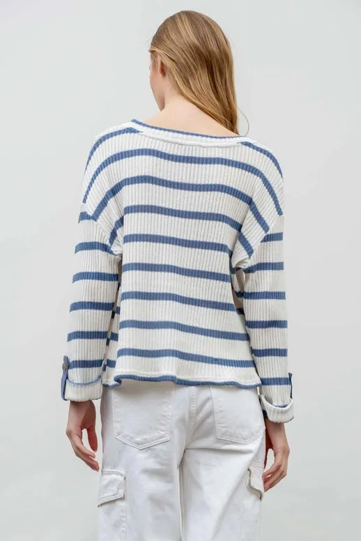 Whitney Striped Folded Sleeve Sweater