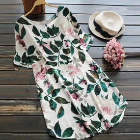 Women Lady Floral Print Mini Dress