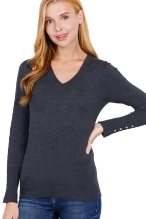 Women Long Sleeve With Snap Button Detail V Neck Viscose Lounge Sweater