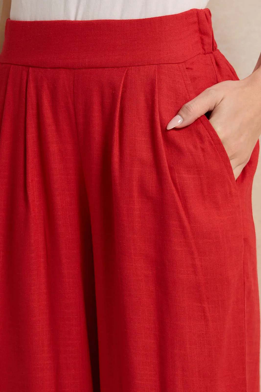 Women Red Relaxed Trousers