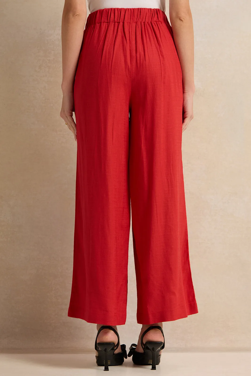 Women Red Relaxed Trousers