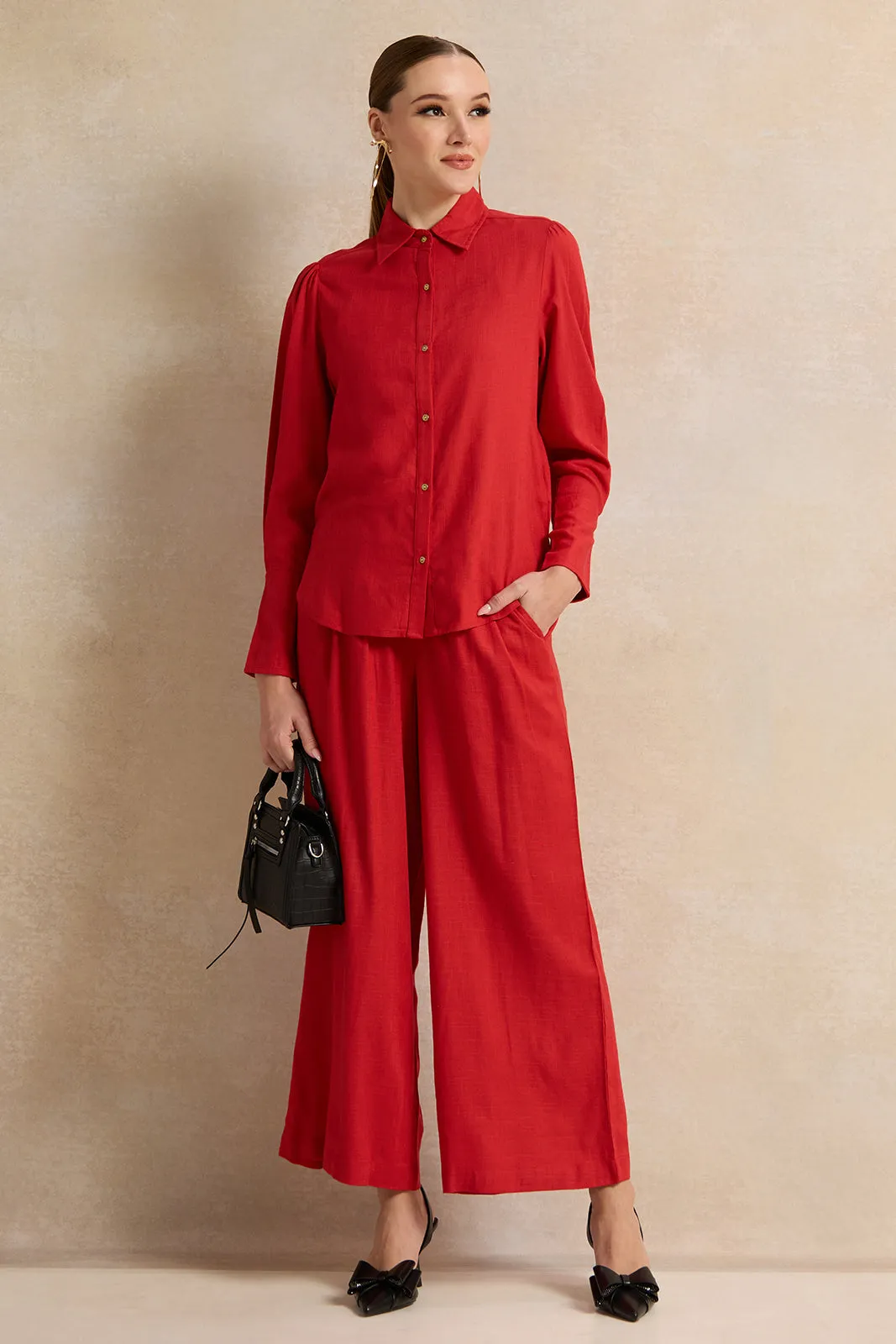 Women Red Relaxed Trousers