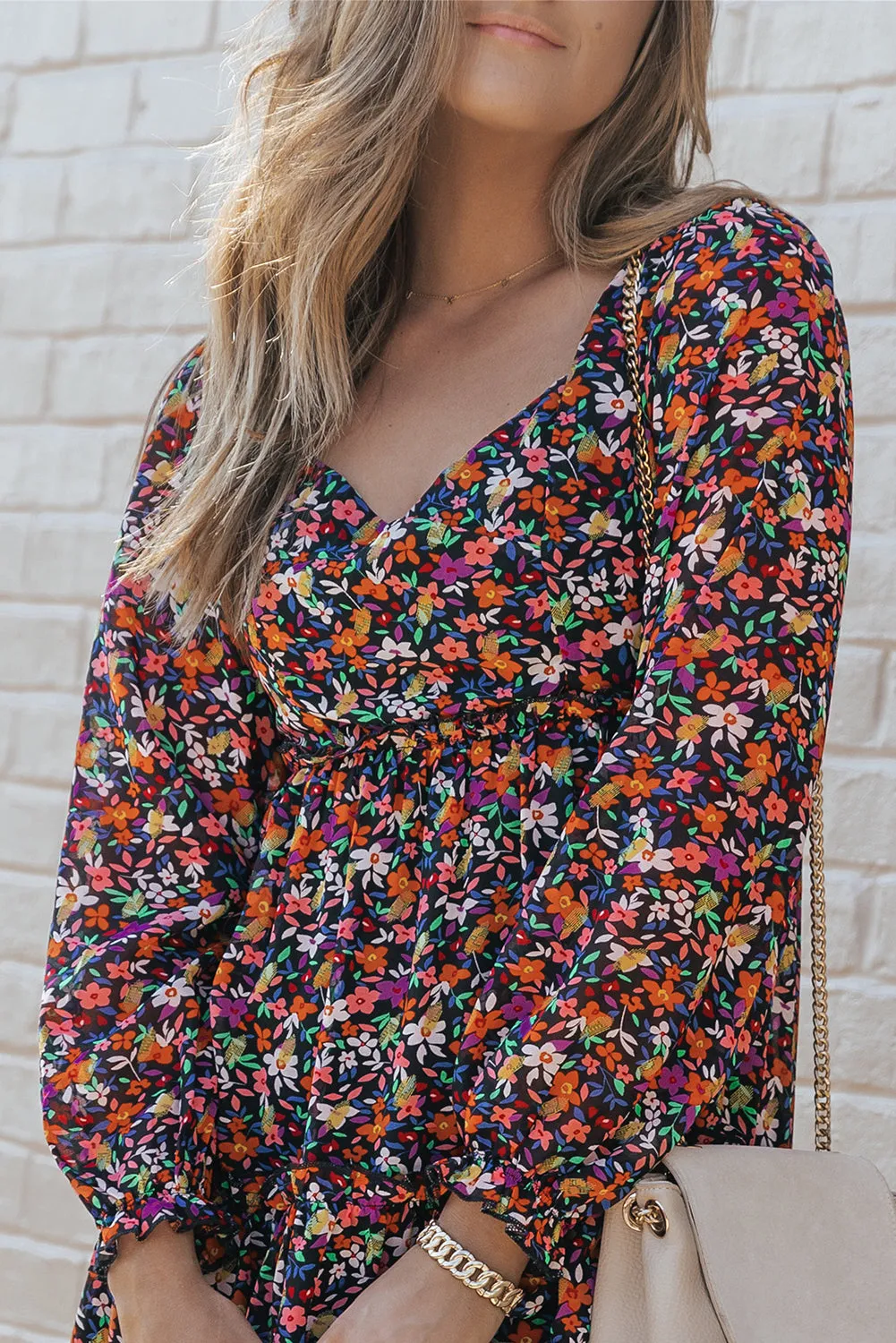 Wrapped V Neckline Floral Dresses